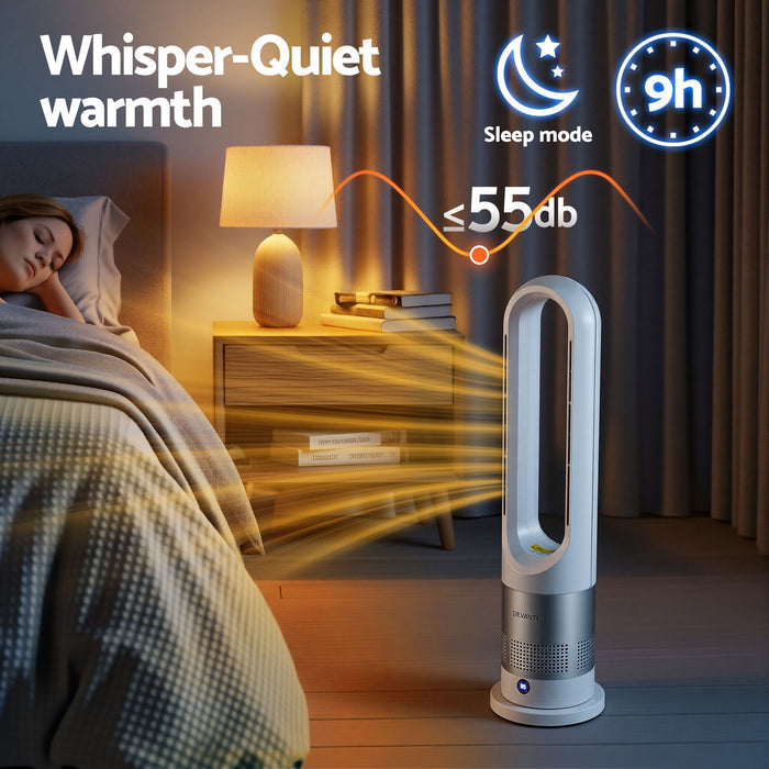Devanti Bladeless Tower Fan Heater and Cooler 2in1 Portable Oscillation Fan for Bedroom Room Office Use White - Devanti