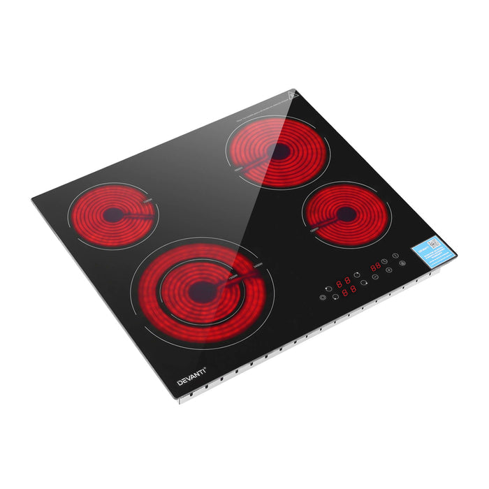Devanti Ceramic Cooktop 5 Cooking Zone 4 Electric Hobs Touch Control 7600W Black - Devanti