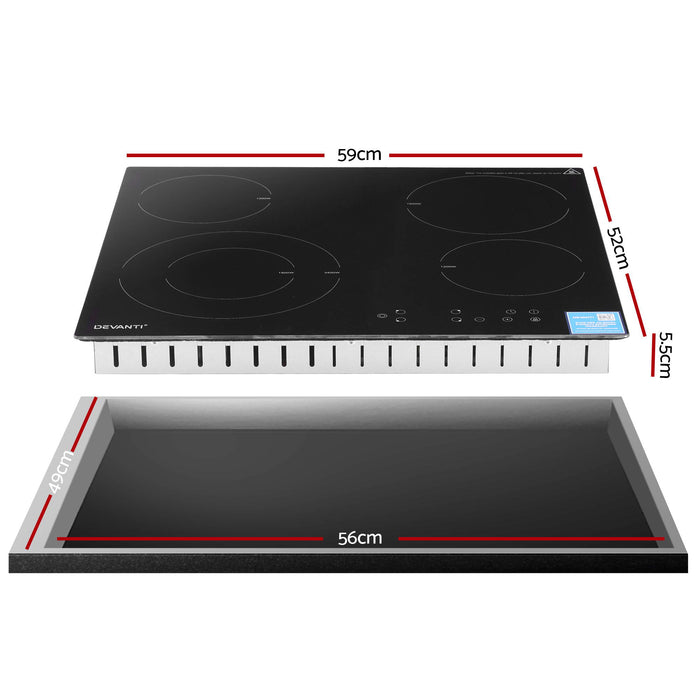Devanti Ceramic Cooktop 5 Cooking Zone 4 Electric Hobs Touch Control 7600W Black - Devanti