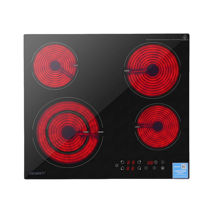 Devanti Ceramic Cooktop 5 Cooking Zone 4 Electric Hobs Touch Control 7600W Black - Devanti