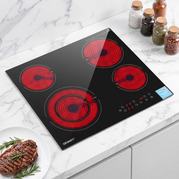 Devanti Ceramic Cooktop 5 Cooking Zone 4 Electric Hobs Touch Control 7600W Black - Devanti