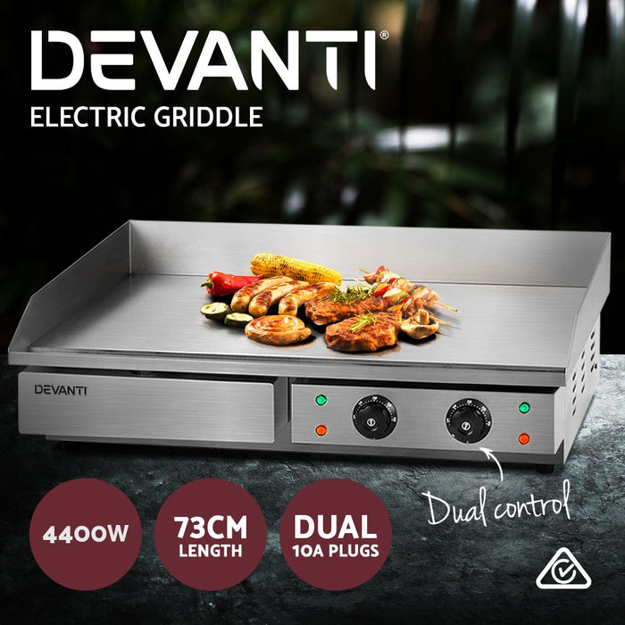 Devanti Commercial Electric Griddle BBQ Grill Hot Plate Stainless Steel 4400W - Devanti