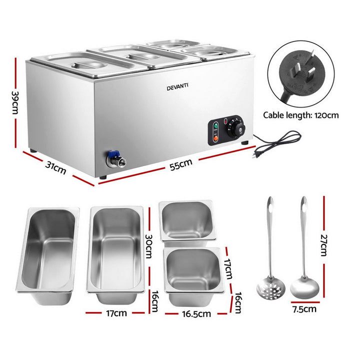 Devanti Commercial Food Warmer Bain Marie 4 Electric Buffet Pans - Devanti