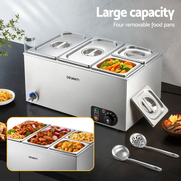 Devanti Commercial Food Warmer Bain Marie 4 Electric Buffet Pans - Devanti