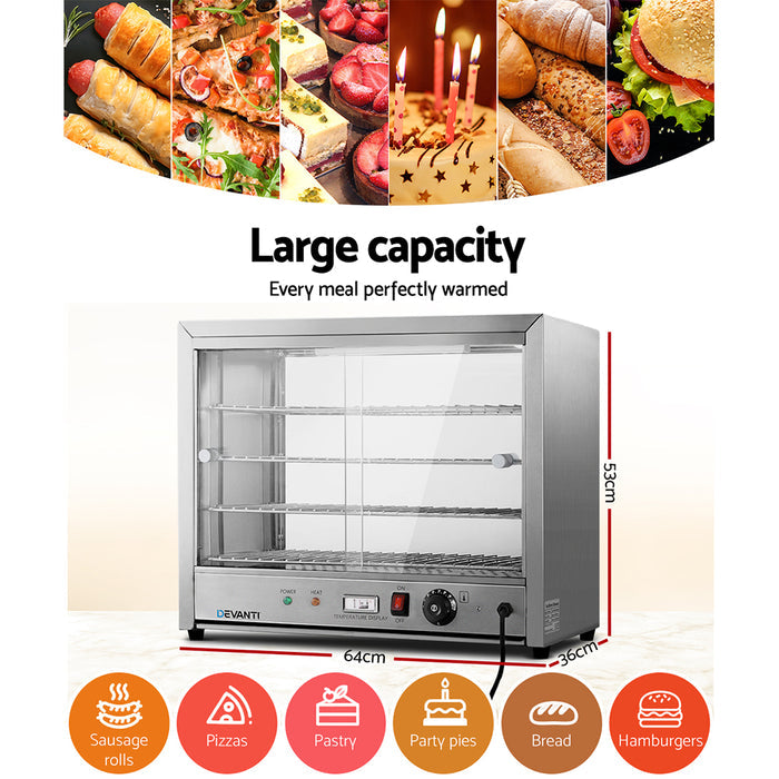 Devanti Commercial Food Warmer Electric Pie Hot Display Showcase Cabinet 4 Tier - Devanti