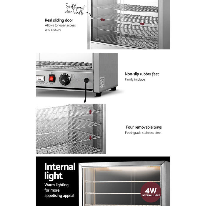 Devanti Commercial Food Warmer Electric Pie Hot Display Showcase Cabinet 4 Tier - Devanti