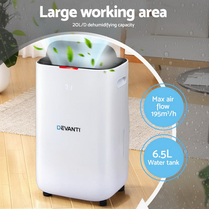 Devanti Dehumidifier 20L Air Purifier White - Devanti