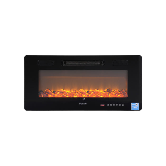 Devanti Electric Fireplace Fire Heater Wall Mounted Insert 3D Flame 1800W Remote Control - Devanti