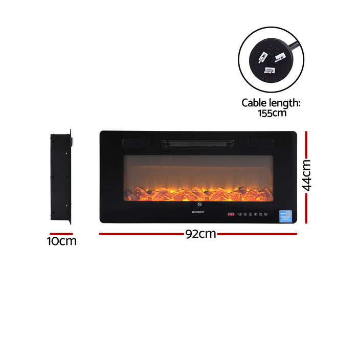 Devanti Electric Fireplace Fire Heater Wall Mounted Insert 3D Flame 1800W Remote Control - Devanti