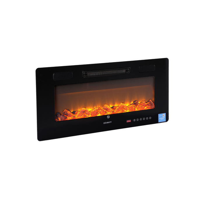 Devanti Electric Fireplace Fire Heater Wall Mounted Insert 3D Flame 1800W Remote Control - Devanti