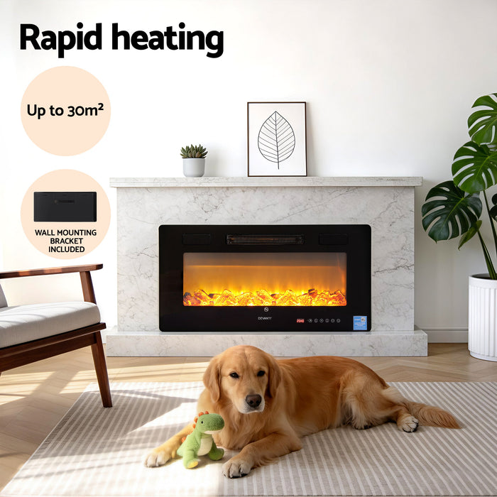 Devanti Electric Fireplace Fire Heater Wall Mounted Insert 3D Flame 1800W Remote Control - Devanti