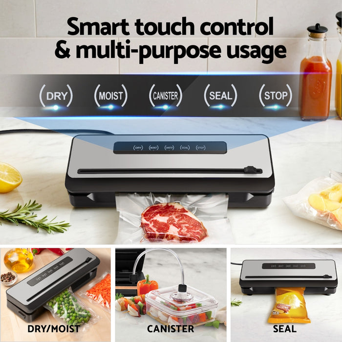 Devanti Food Vacuum Sealer Machine Sealing Cutter 4 Modes Storage Bags 4 Rolls - Devanti