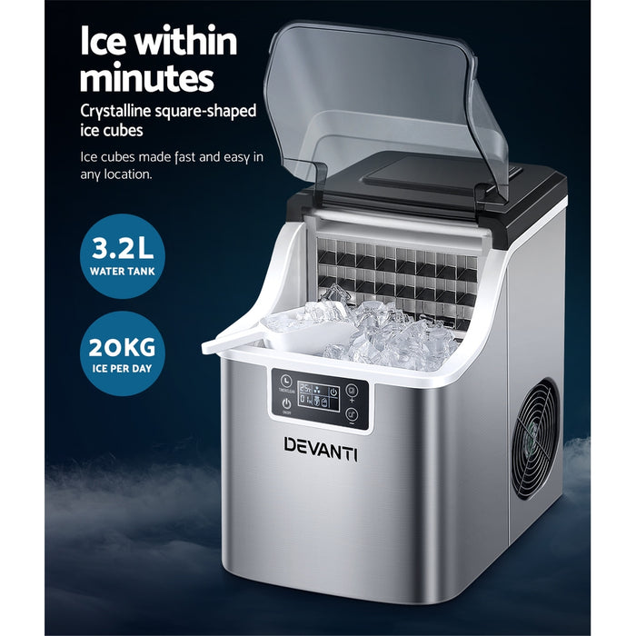 Devanti Ice Maker Machine Commercial Portable Ice Cube Tray Countertop 3.2L - Devanti