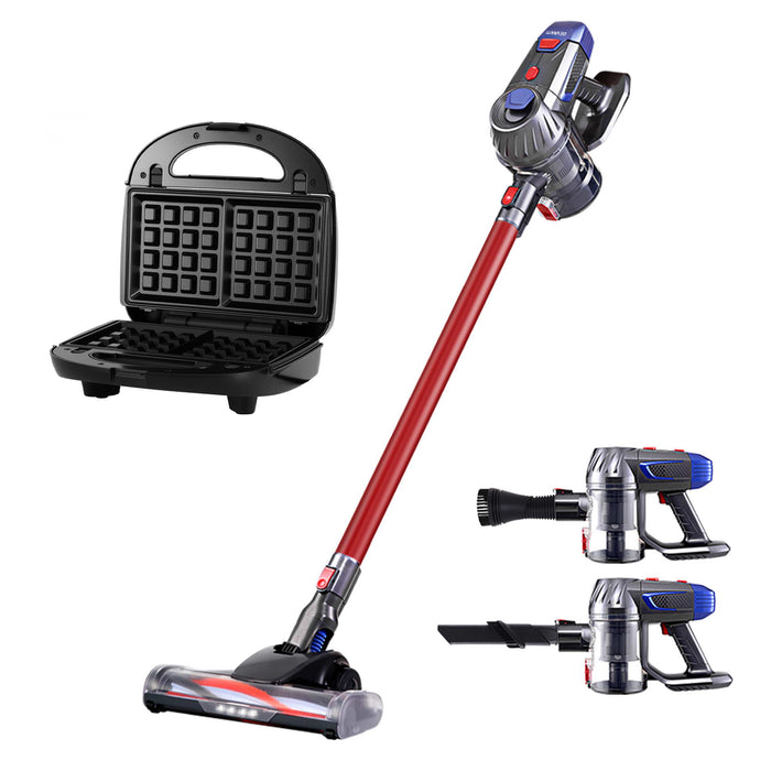 Devanti K7 Cordless Stick Vacuum Cleaner plus 3-in-1 Sandwich Maker Black