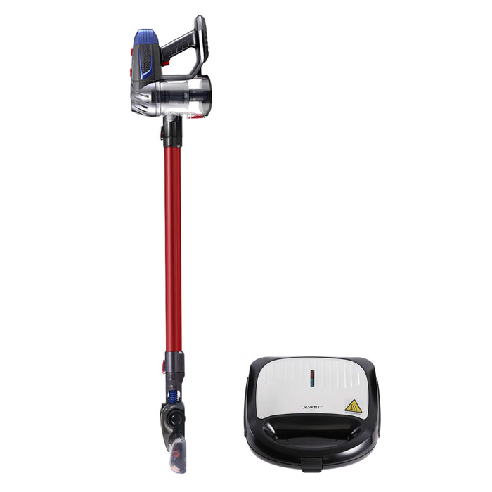 Devanti K7 Cordless Stick Vacuum Cleaner plus 3-in-1 Sandwich Maker Black