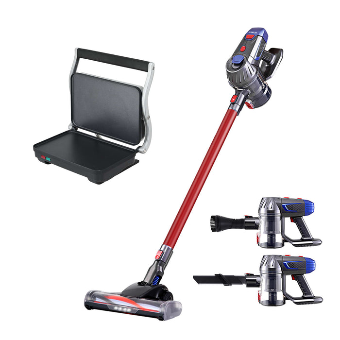 Devanti K7 Cordless Stick Vacuum Cleaner plus Sandwich Maker Panini Press Black