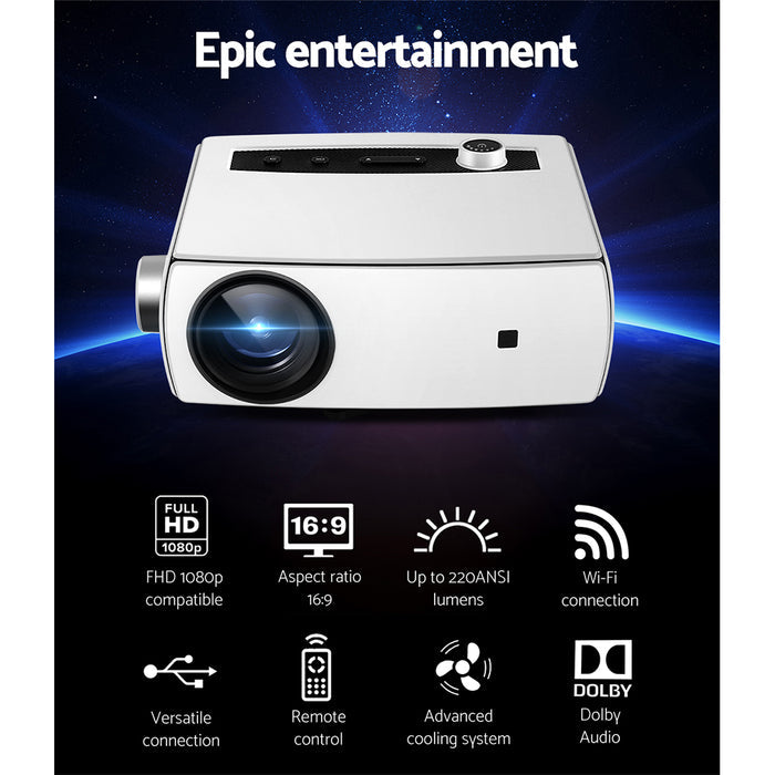 Devanti Mini Video Projector Wifi USB HDMI Portable HD 1080P Home Movie - Devanti