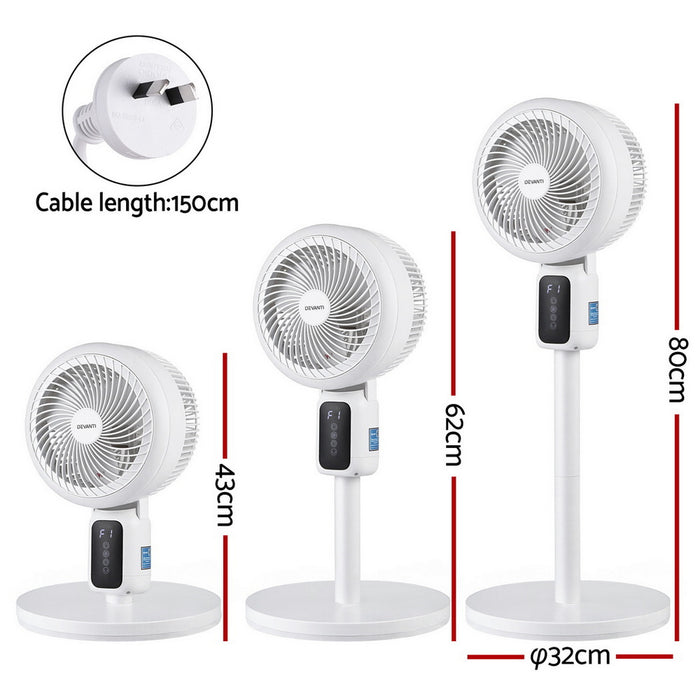 Devanti Pedestal Fan W/ Remote 3 Speed 12H Timer Height Adjustable Cooling Fan - Devanti