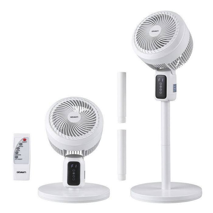 Devanti Pedestal Fan W/ Remote 3 Speed 12H Timer Height Adjustable Cooling Fan - Devanti
