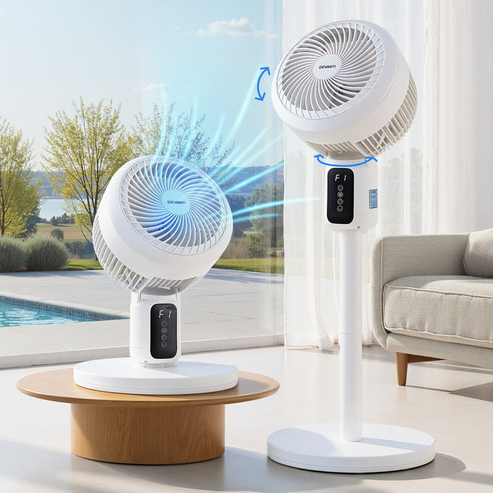 Devanti Pedestal Fan W/ Remote 3 Speed 12H Timer Height Adjustable Cooling Fan - Devanti