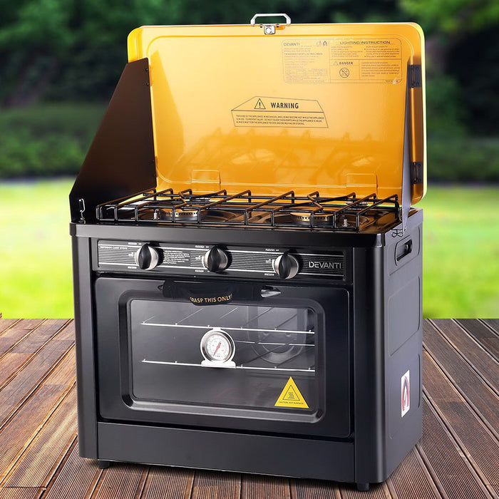 Devanti 3 Burner Portable Oven - Black and Yellow - Devanti