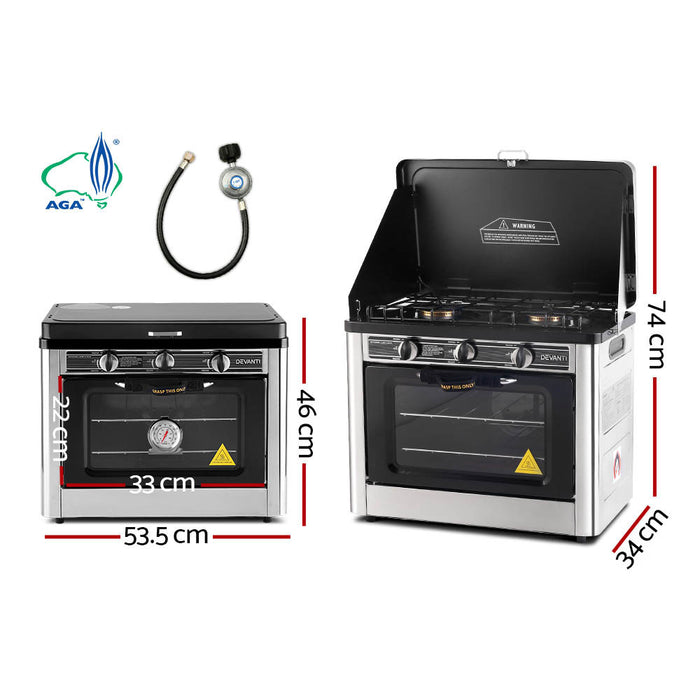 Devanti 3 Burner Portable Oven - Silver and Black - Devanti