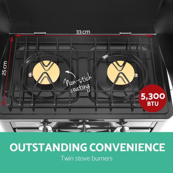 Devanti 3 Burner Portable Oven - Silver and Black - Devanti