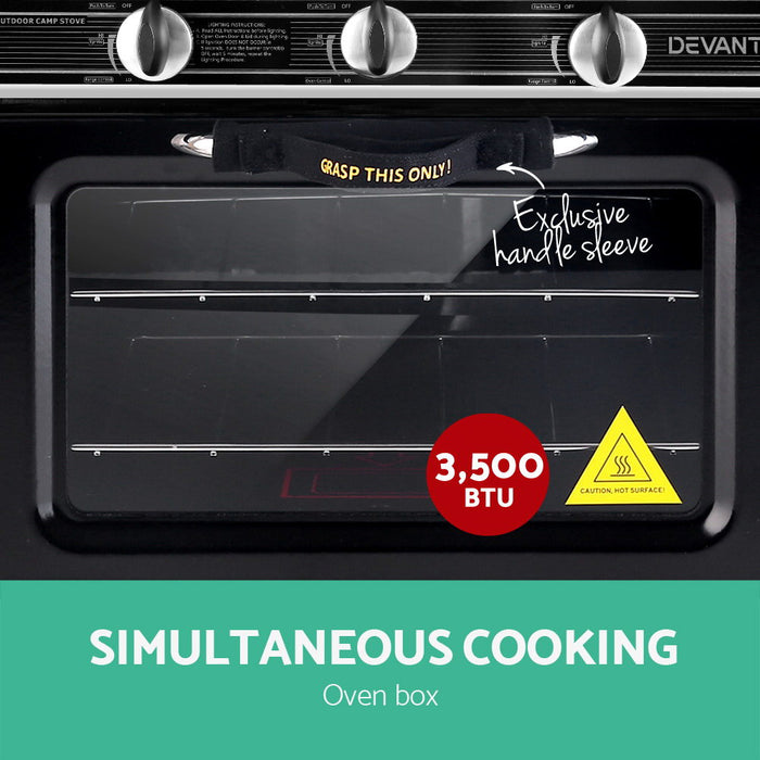 Devanti 3 Burner Portable Oven - Silver and Black - Devanti