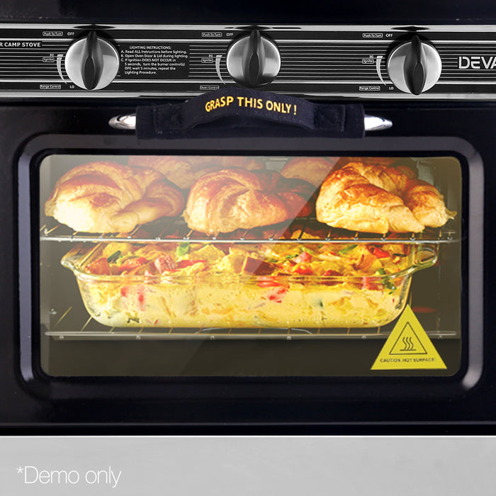 Devanti 3 Burner Portable Oven - Silver and Black - Devanti