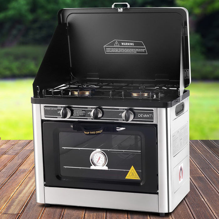 Devanti 3 Burner Portable Oven - Silver and Black - Devanti