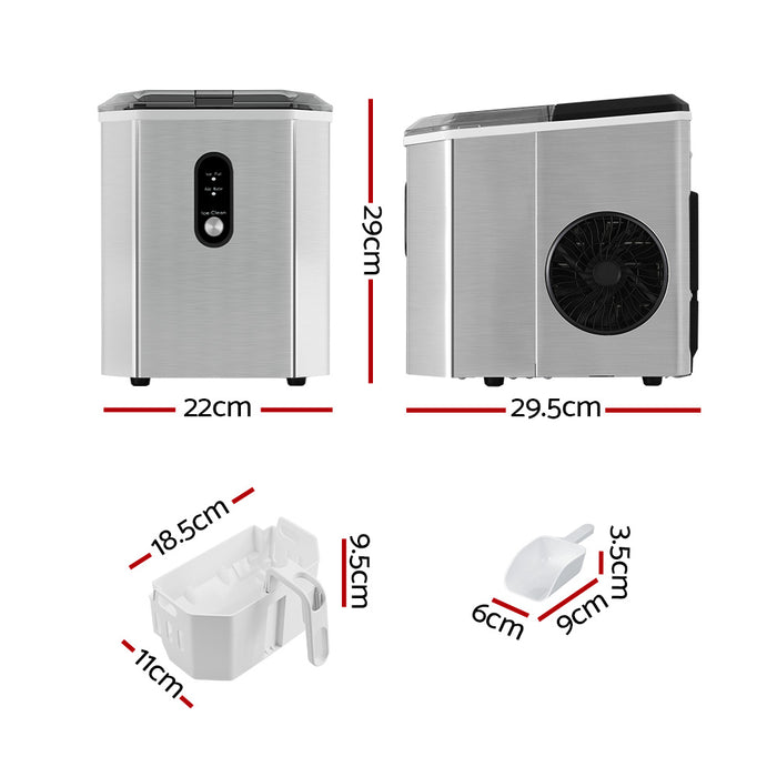 Devanti Portable Ice Maker Machine Ice Cube 12kg Bar Countertop Stainless Steel - Devanti