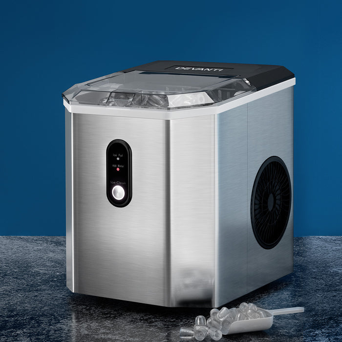 Devanti Portable Ice Maker Machine Ice Cube 12kg Bar Countertop Stainless Steel - Devanti
