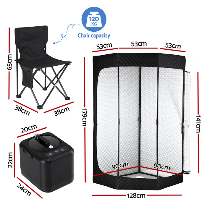 Devanti Portable Steam Sauna Tent 1000W 3L Steamer Pot Full Body Home SPA Timer - Devanti