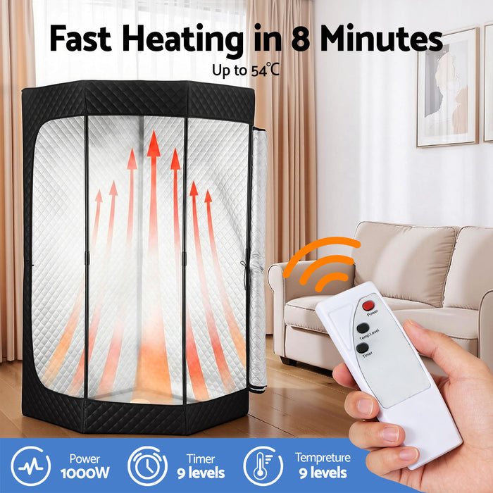 Devanti Portable Steam Sauna Tent 1000W 3L Steamer Pot Full Body Home SPA Timer - Devanti