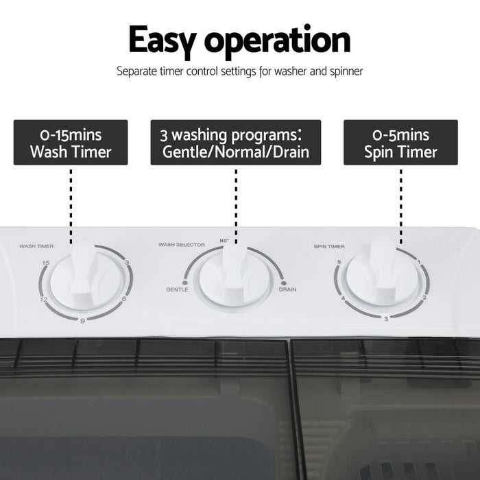 Devanti Portable Washing Machine Twin Tub 4.5KG - Devanti