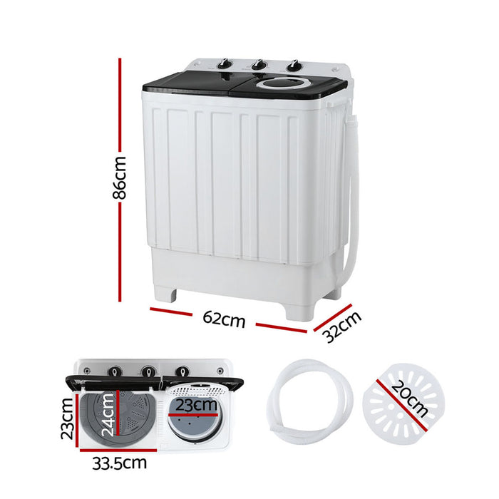 Devanti Portable Washing Machine Twin Tub 7KG White - Devanti