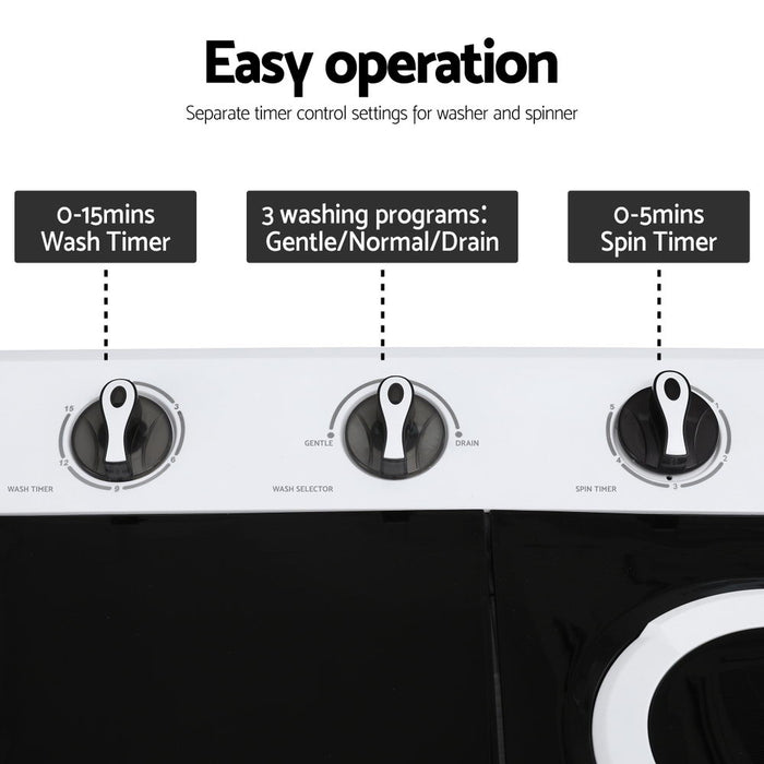 Devanti Portable Washing Machine Twin Tub 7KG White - Devanti