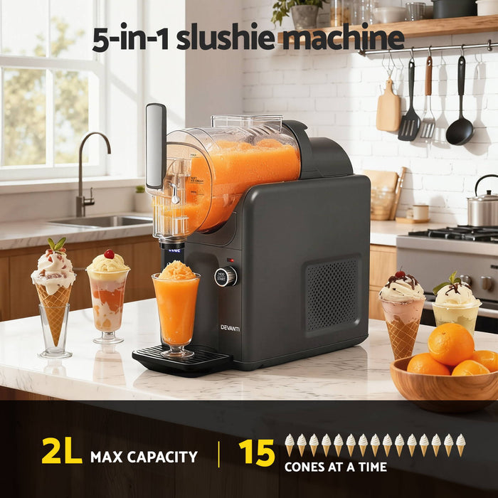 Devanti Slushie Machine Ice Cream Maker 2L Grey - Devanti