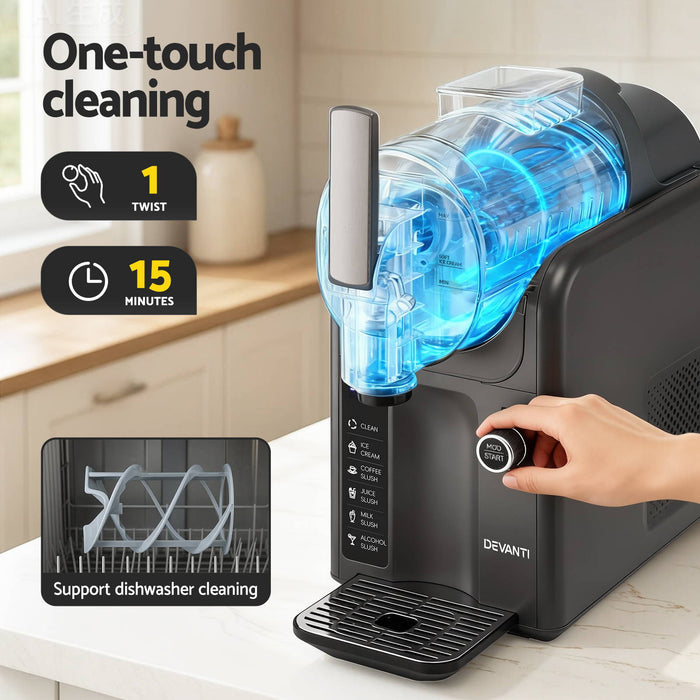 Devanti Slushie Machine Ice Cream Maker 2L Grey - Devanti