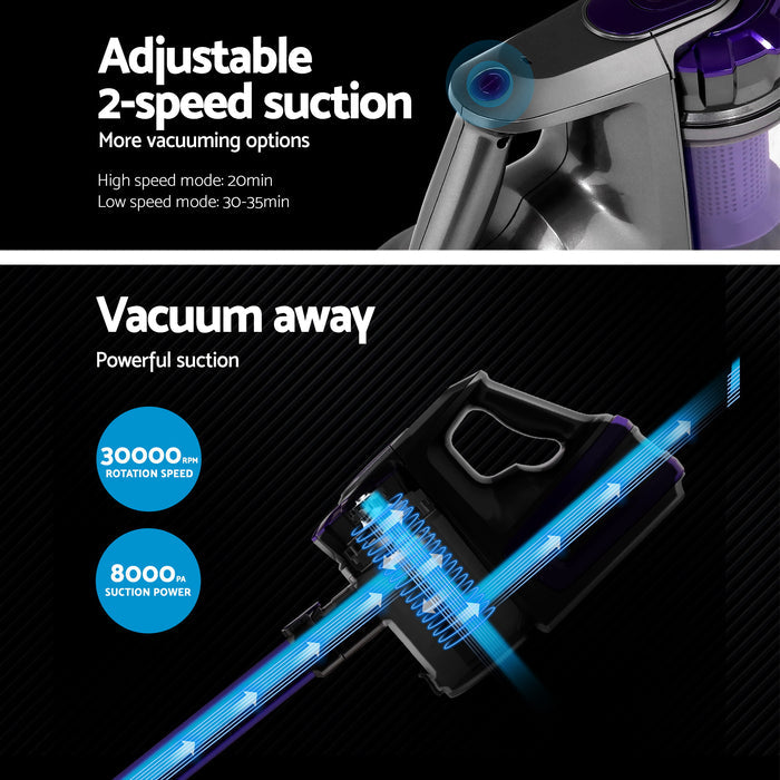 Devanti 150 Cordless Handheld Stick Vacuum Cleaner 2 Speed  Purple And Grey