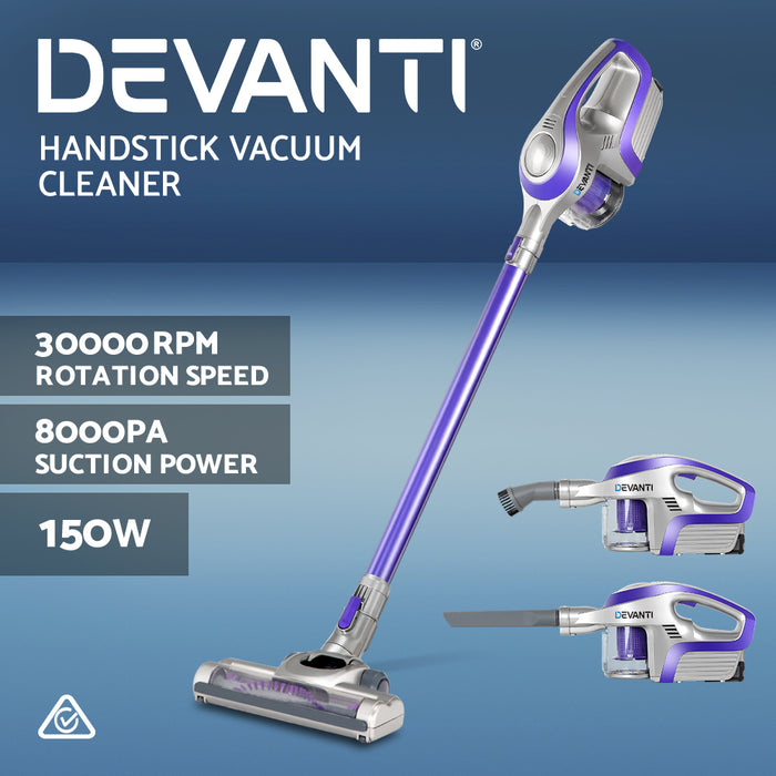Devanti Cordless Stick Vacuum Cleaner Purple and Grey
