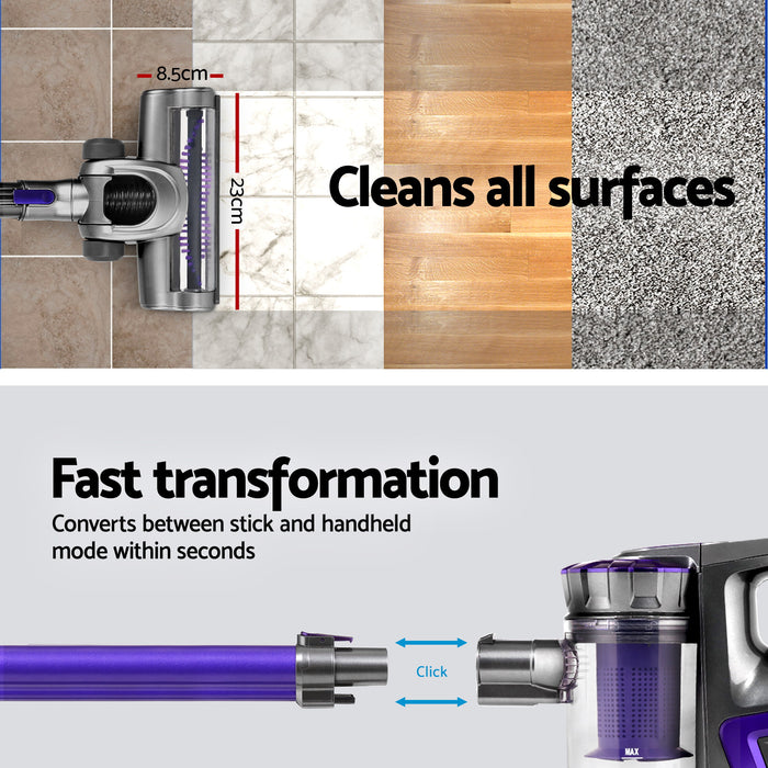 Devanti 150 Cordless Handheld Stick Vacuum Cleaner 2 Speed  Purple And Grey