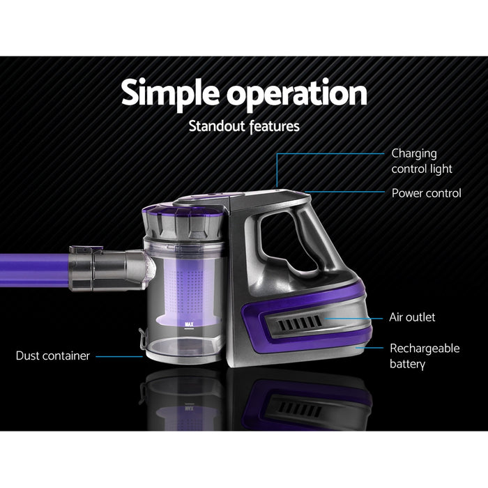 Devanti 150 Cordless Handheld Stick Vacuum Cleaner 2 Speed  Purple And Grey