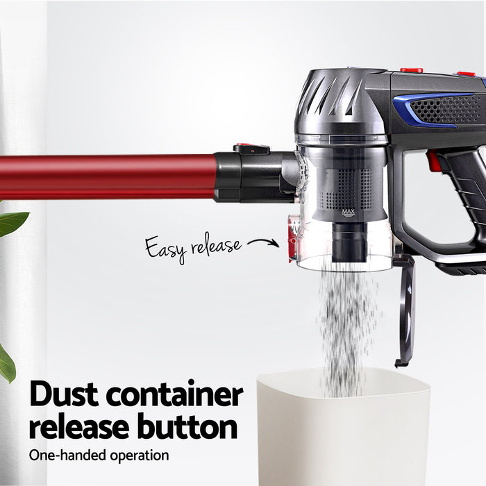 Devanti Handheld Vacuum Cleaner Cordless Stick Handstick Vac Bagless 2-Speed Headlight Red