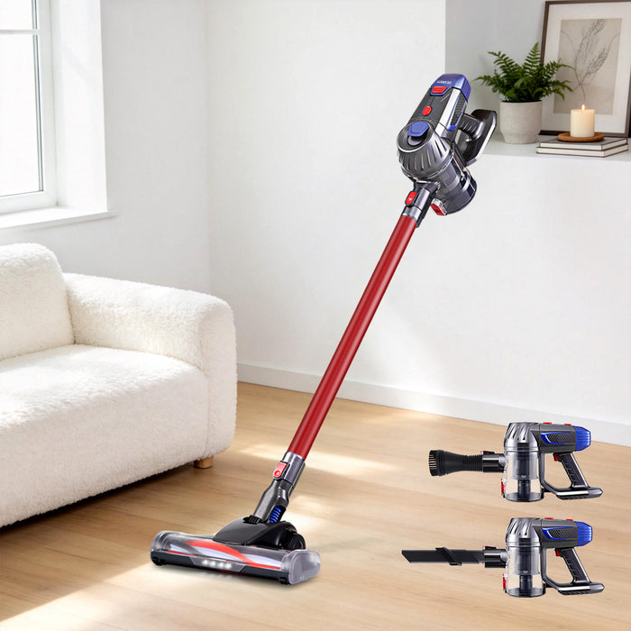 Devanti Handheld Vacuum Cleaner Cordless Stick Handstick Vac Bagless 3-Speed Headlight Red