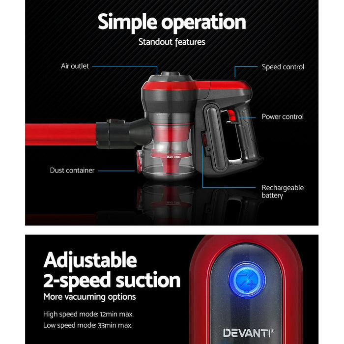 Devanti Handheld Vacuum Cleaner Cordless Stick Handstick 250W Brushless Motor - Devanti