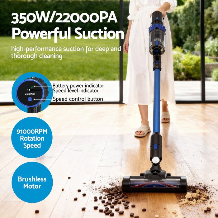 Devanti Stick Vacuum Cleaner Brushless Cordless 350W Blue - Devanti