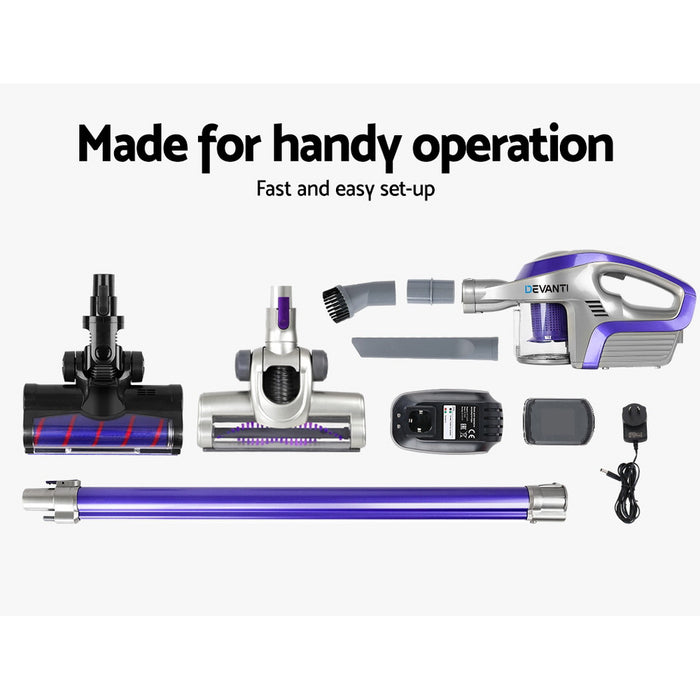 Devanti Cordless 150W Handstick Vacuum Cleaner Purple and Grey