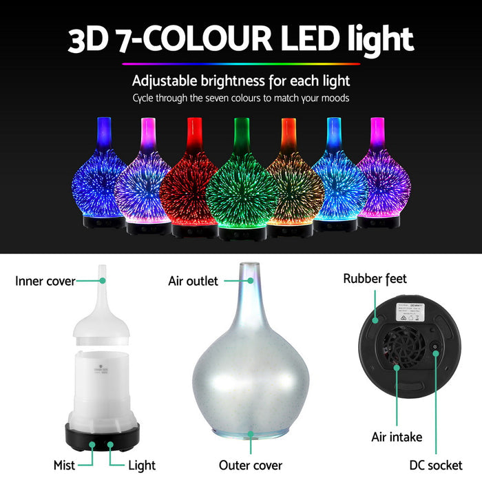 Devanti Ultrasonic Aroma Aromatherapy Diffuser 3D Light Oil Firework Humidifier - Devanti