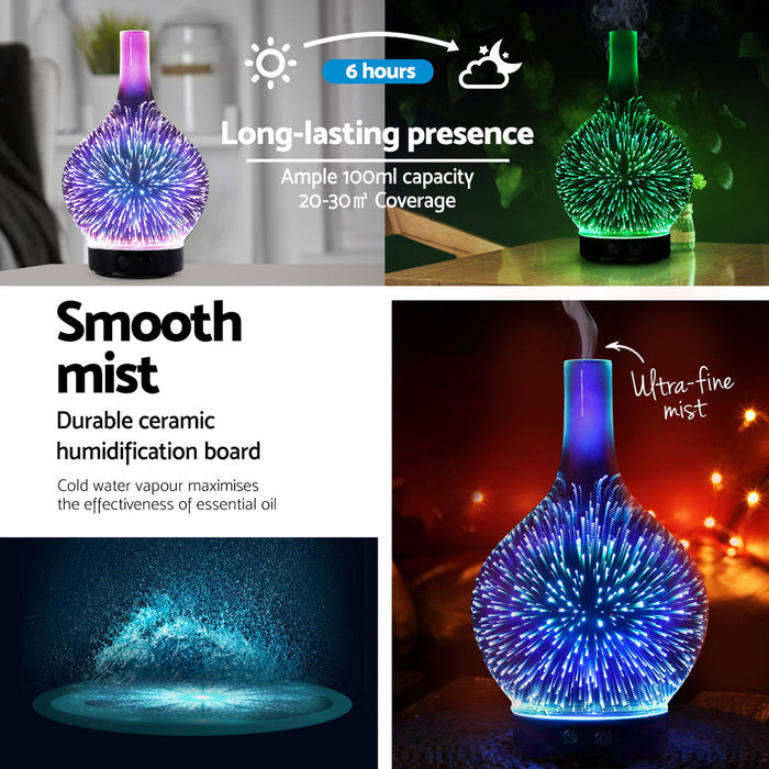 Devanti Ultrasonic Aroma Aromatherapy Diffuser 3D Light Oil Firework Humidifier - Devanti